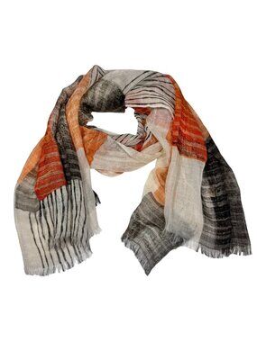 Pashma Silk Linen Cashmere Large Printed Scarf Wrap Patchwork Contemporary
